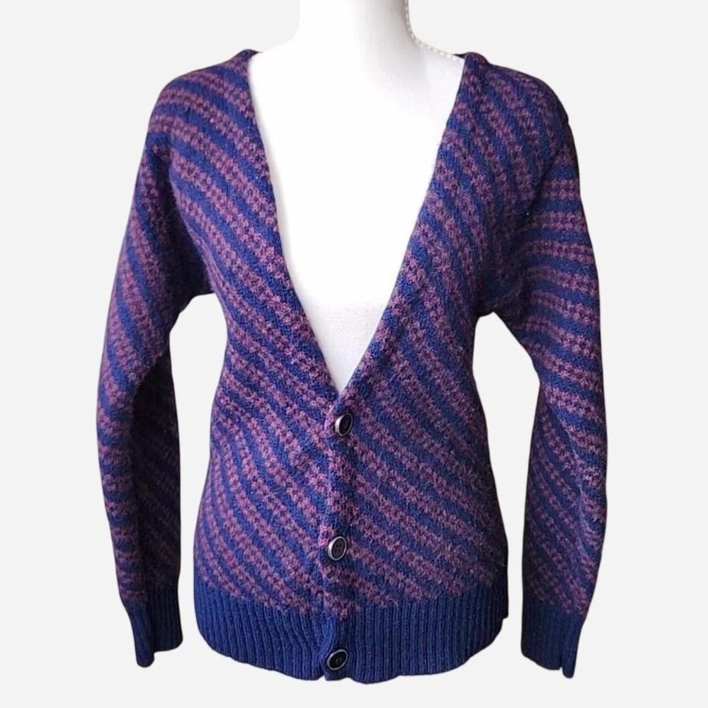 Urban Renewal vintage upcycled  wool striped cardigan Fisherman purple blue S